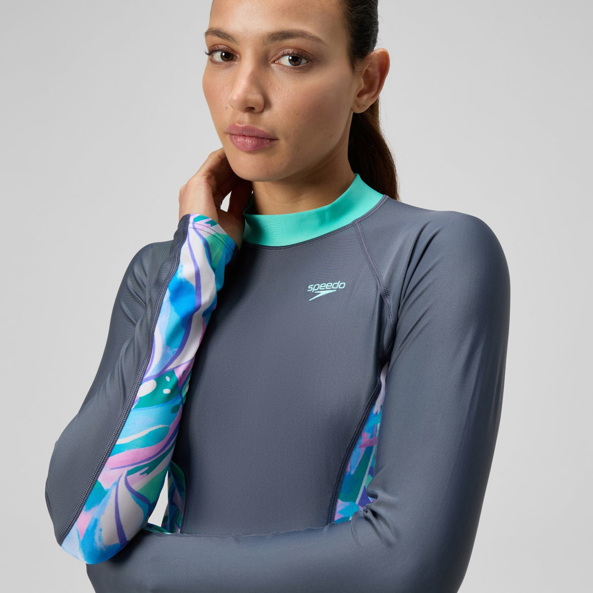 Long Sleeve Rashguard Grey/Turquoise | Speedo