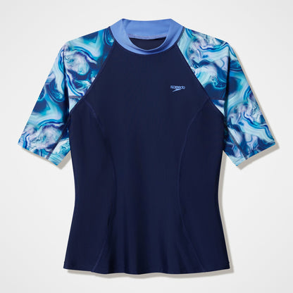 Modern Coverage Printed Short Sleeve Rashguard Navy | Speedo