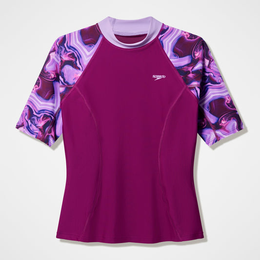 Modern Coverage Printed Short Sleeve Rashguard Dark Pink | Speedo