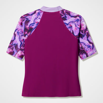 Modern Coverage Printed Short Sleeve Rashguard Dark Pink | Speedo