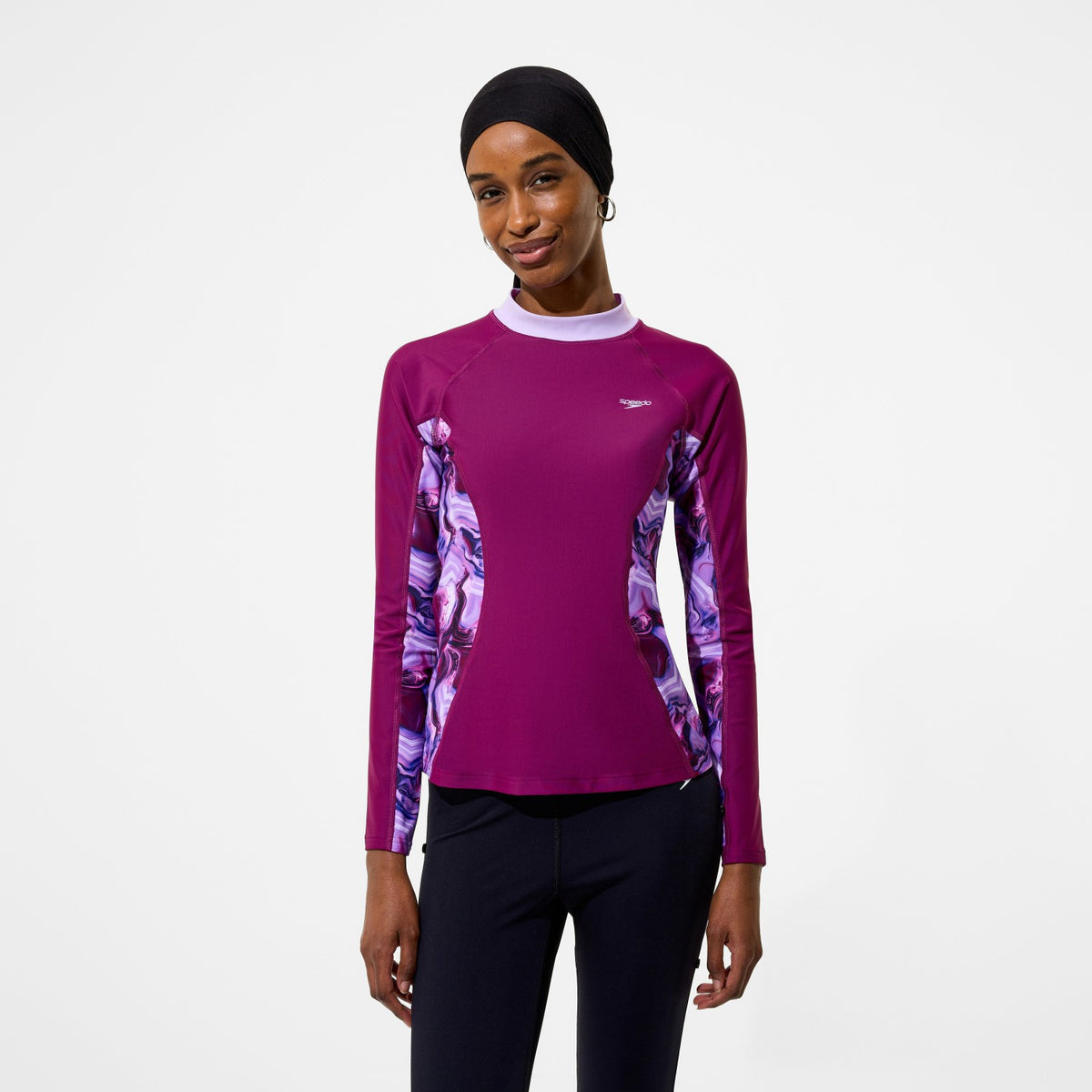 Modern Coverage Printed Long Sleeve Rashguard Dark Pink | Speedo