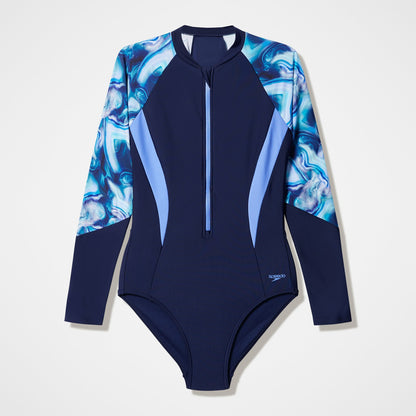Modern Coverage Printed Long Sleeve Swimsuit Navy | Speedo