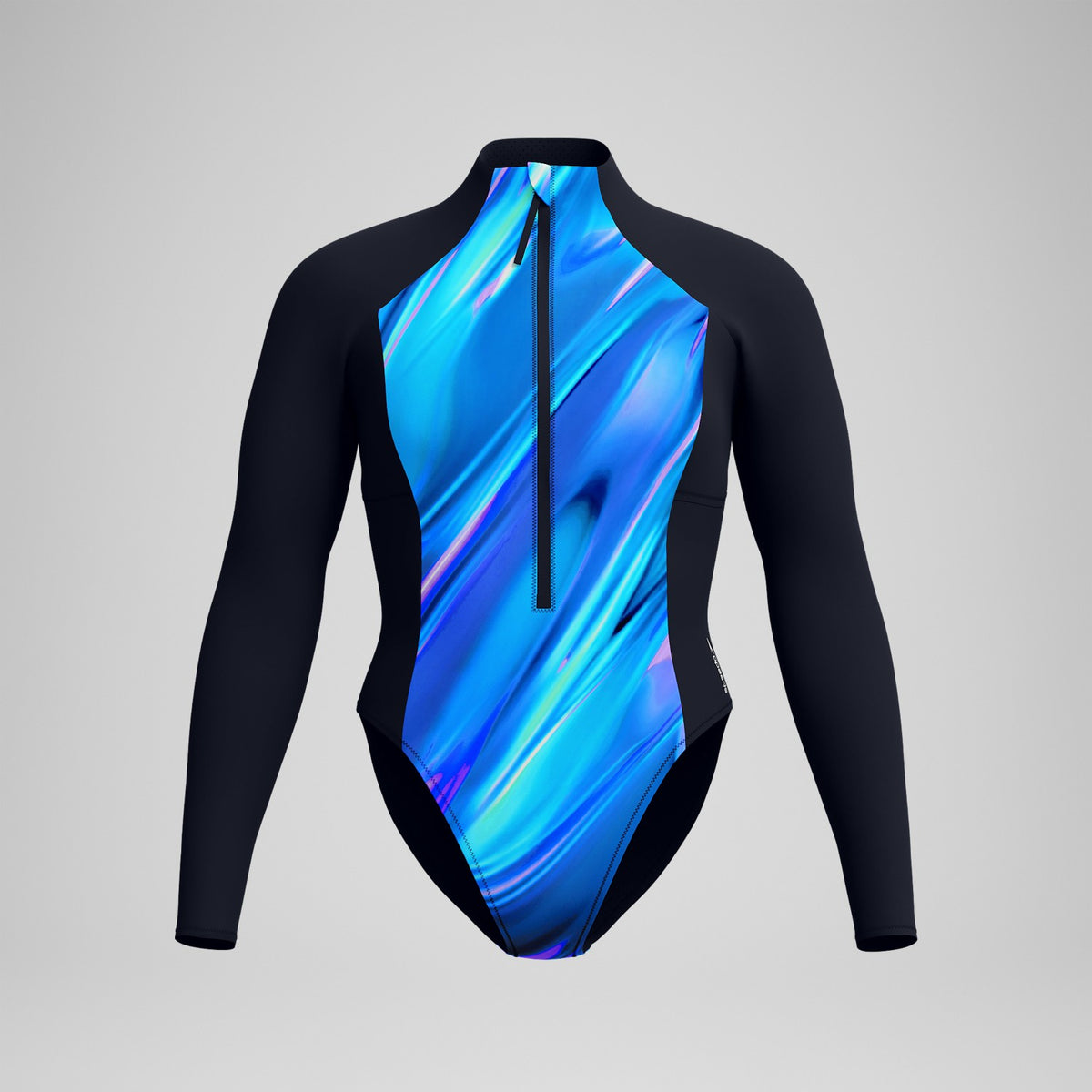 Printed Long Sleeve Zip One Piece Black/Blue | Speedo