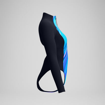 Printed Long Sleeve Zip One Piece Black/Blue | Speedo