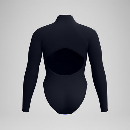 Printed Long Sleeve Zip One Piece Black/Blue | Speedo