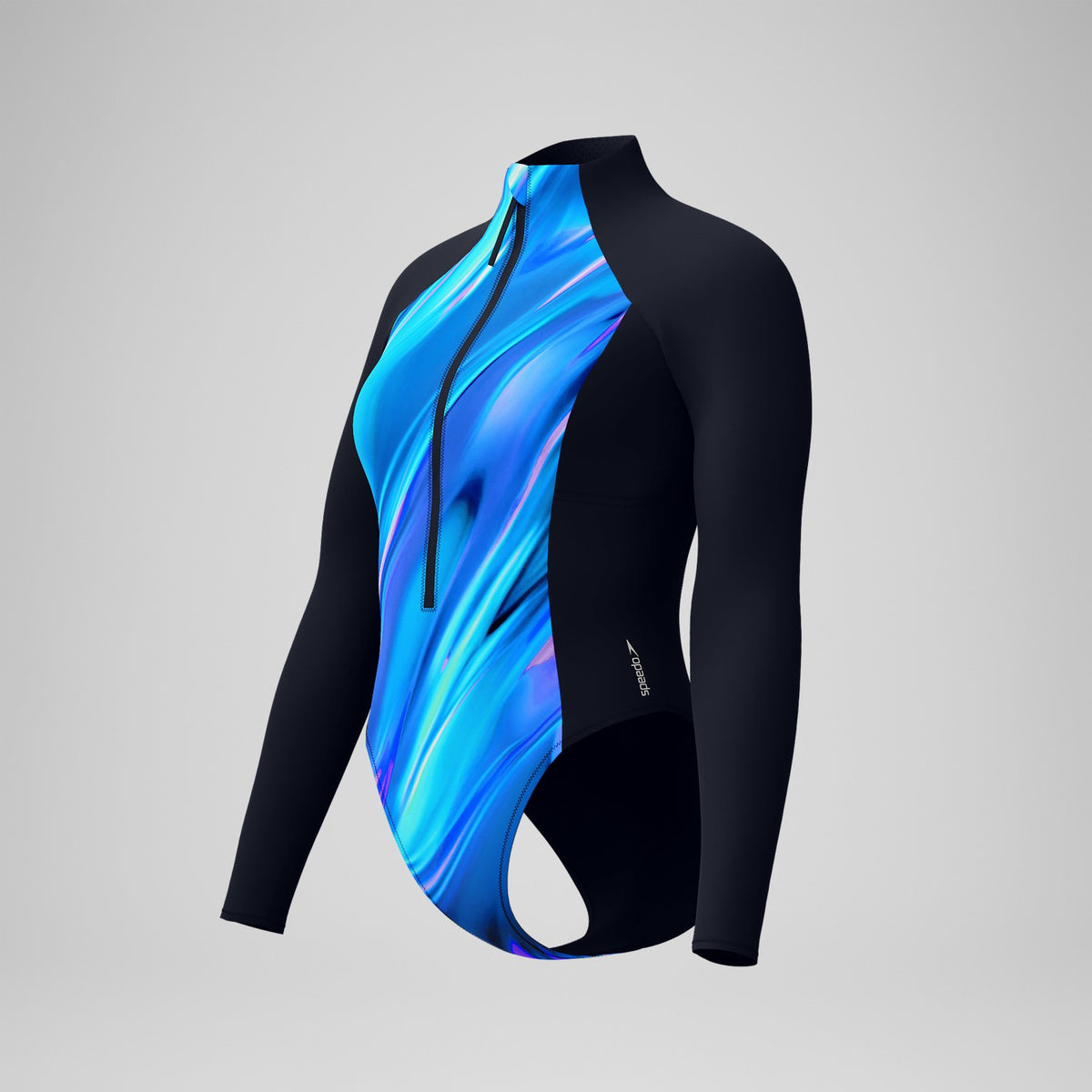 Printed Long Sleeve Zip One Piece Black/Blue | Speedo