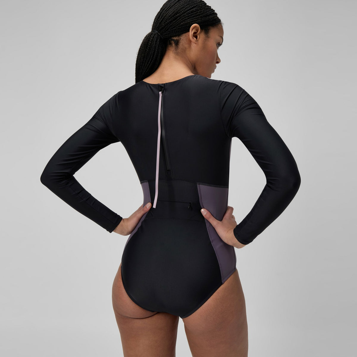 Long Sleeve Zip Back Swimsuit Black/Dark Grey | Speedo