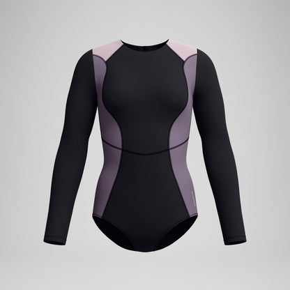 Long Sleeve Zip Back Swimsuit Black/Dark Grey | Speedo