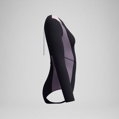 Long Sleeve Zip Back Swimsuit Black/Dark Grey | Speedo