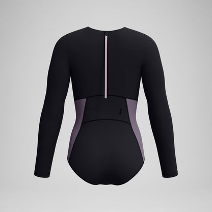 Long Sleeve Zip Back Swimsuit Black/Dark Grey | Speedo