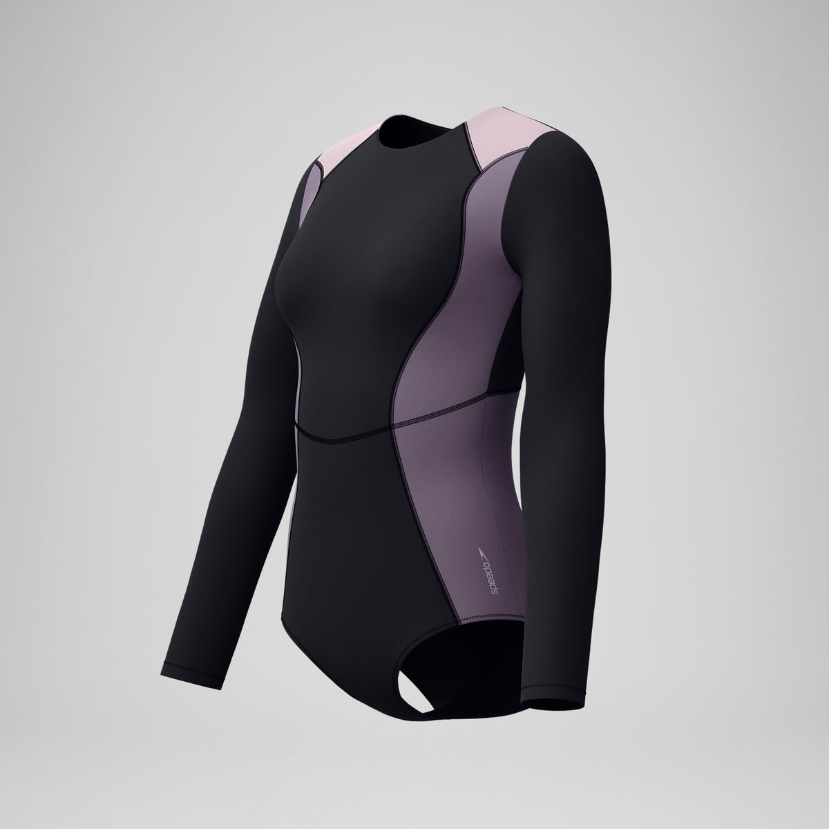 Long Sleeve Zip Back Swimsuit Black/Dark Grey | Speedo