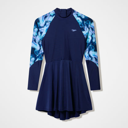 Modern Coverage Printed Long Sleeve Swim Dress Navy | Speedo