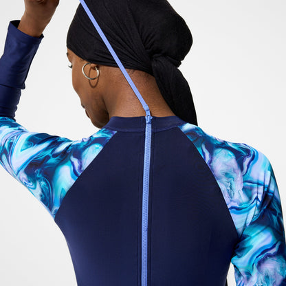 Modern Coverage Printed Long Sleeve Swim Dress Navy | Speedo