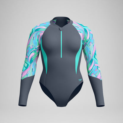 Long Sleeve Swimsuit Grey/Green | Speedo