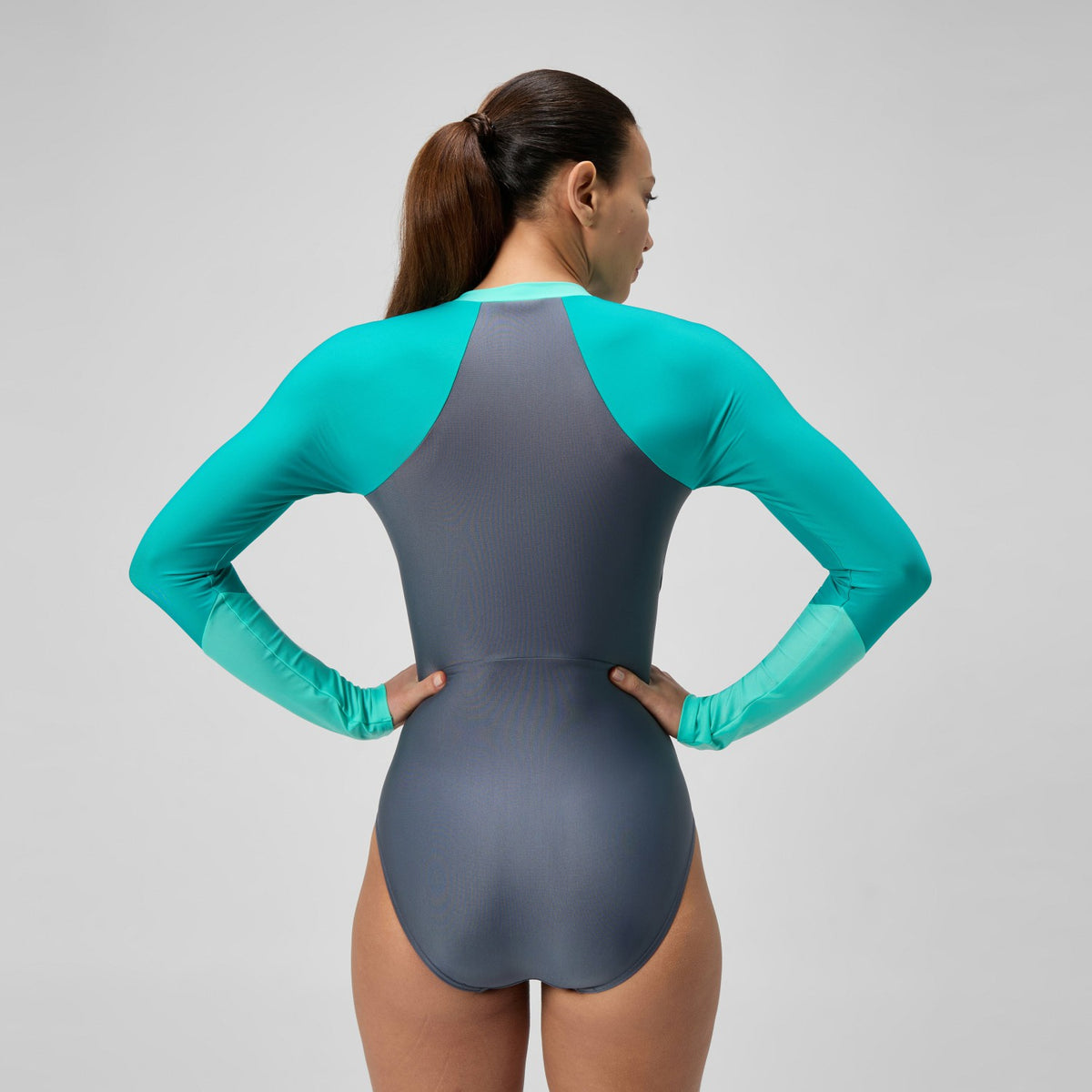Colourblock Long Sleeve Swimsuit Grey/Turquoise | Speedo