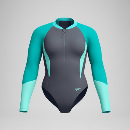 Colourblock Long Sleeve Swimsuit Grey/Turquoise | Speedo