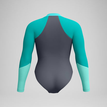 Colourblock Long Sleeve Swimsuit Grey/Turquoise | Speedo