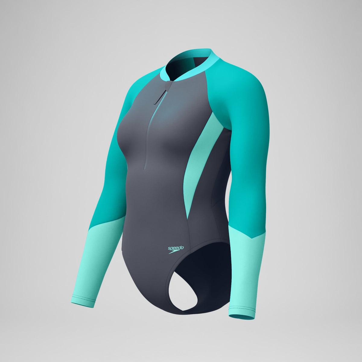 Colourblock Long Sleeve Swimsuit Grey/Turquoise | Speedo