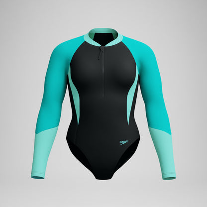 Colourblock Long Sleeve Swimsuit Black/Turquoise | Speedo