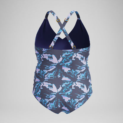 Plus Size Shaping V Neck Swimsuit Grey/Blue | Speedo