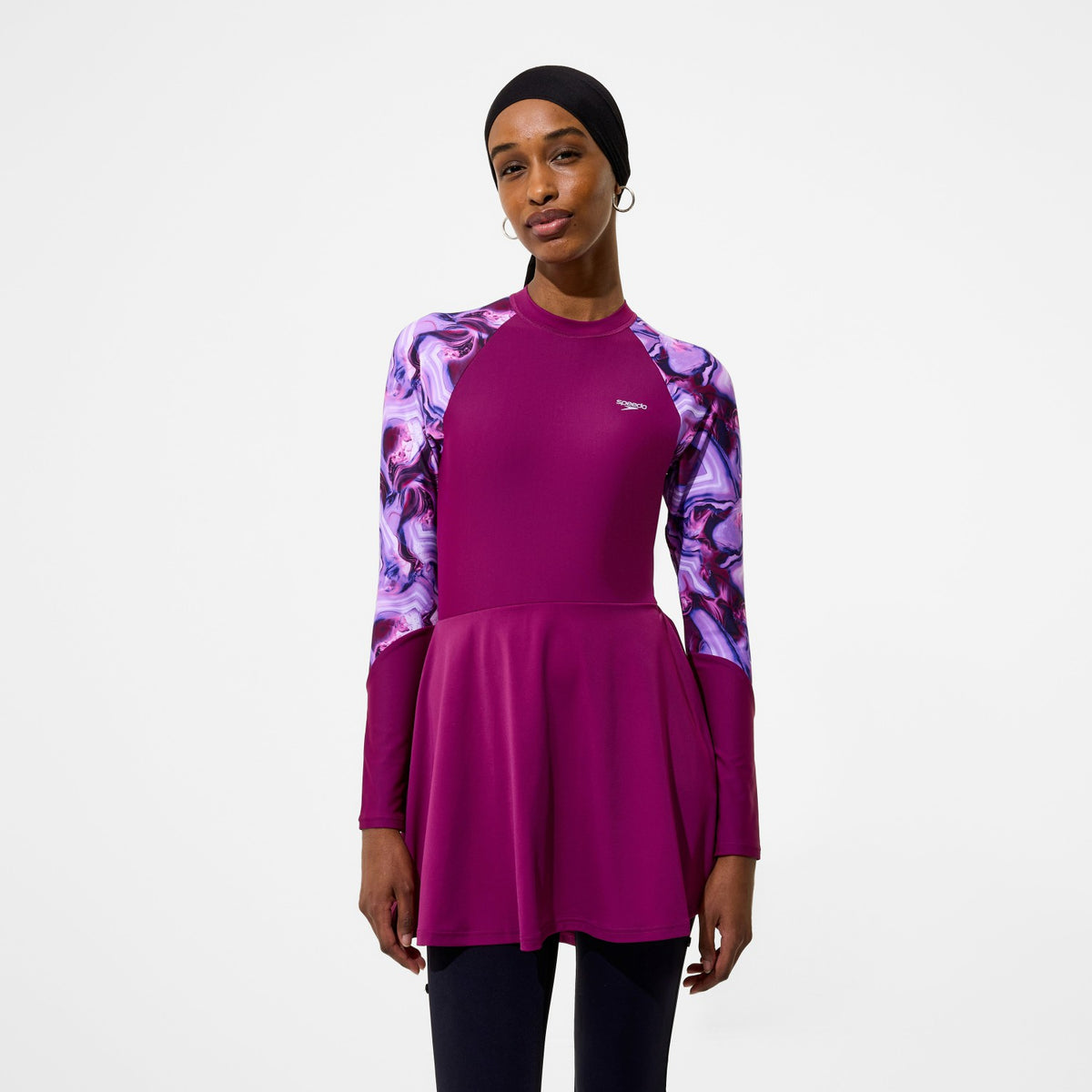 Modern Coverage Printed Long Sleeve Swim Dress Dark Pink | Speedo