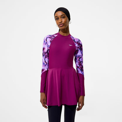 Modern Coverage Printed Long Sleeve Swim Dress Dark Pink | Speedo