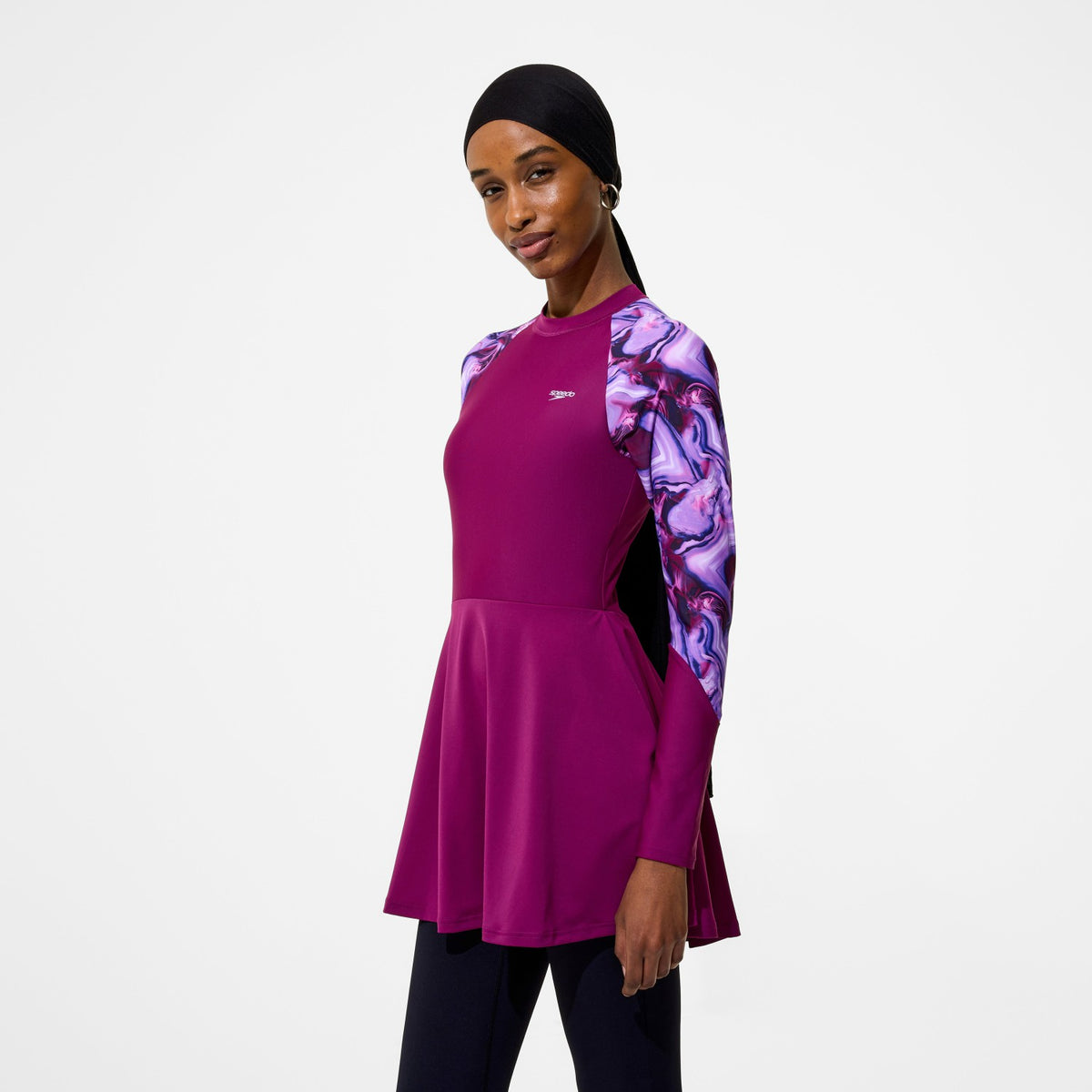 Modern Coverage Printed Long Sleeve Swim Dress Dark Pink | Speedo