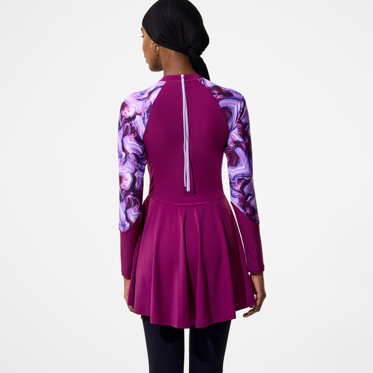 Modern Coverage Printed Long Sleeve Swim Dress Dark Pink | Speedo
