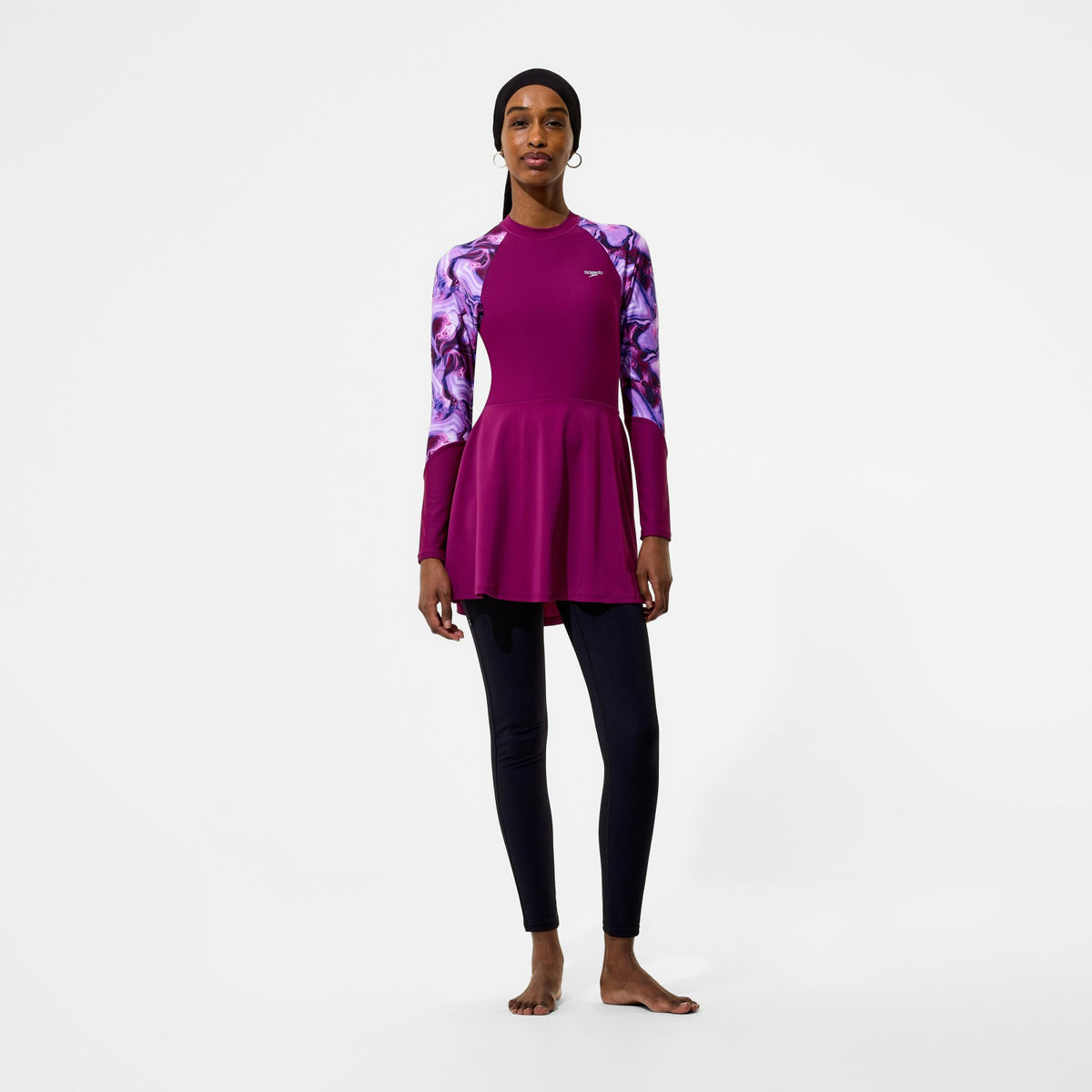 Modern Coverage Printed Long Sleeve Swim Dress Dark Pink | Speedo