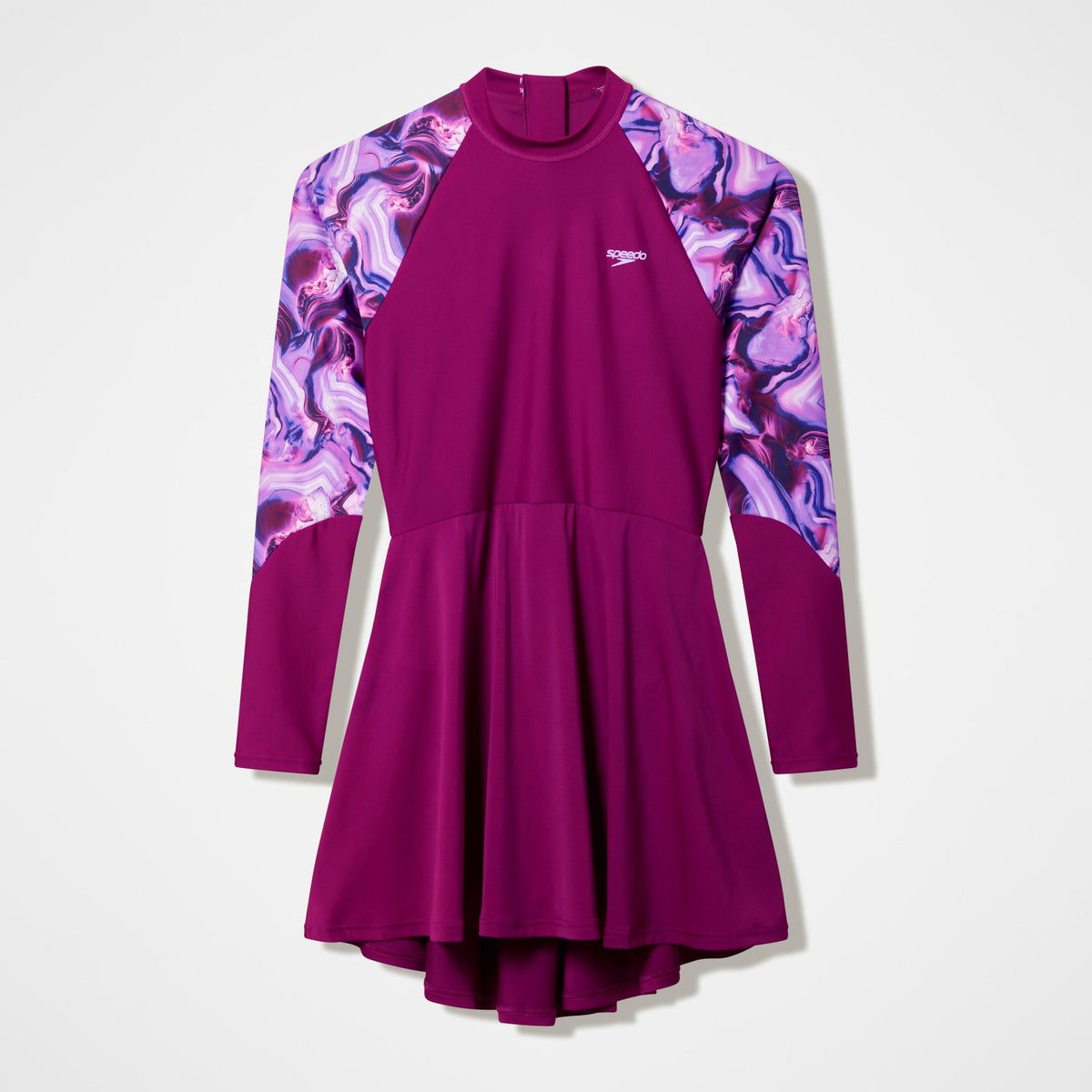 Modern Coverage Printed Long Sleeve Swim Dress Dark Pink | Speedo