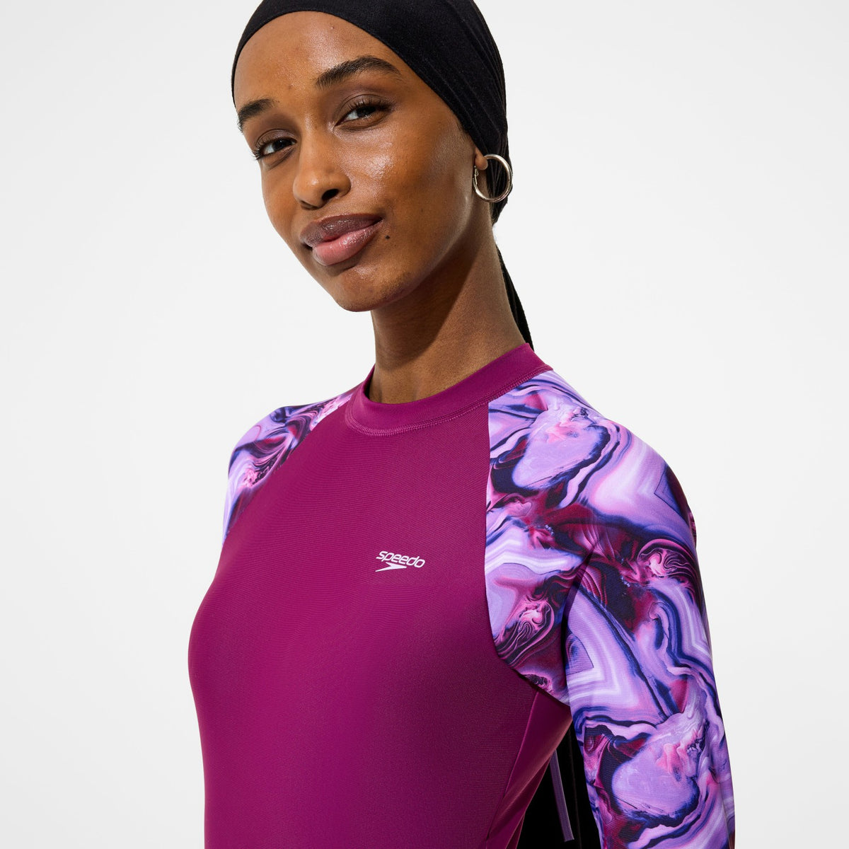 Modern Coverage Printed Long Sleeve Swim Dress Dark Pink | Speedo