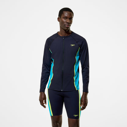 Hyperboom Splice Long Sleeve Zip Rashguard Black/Turquoise | Speedo