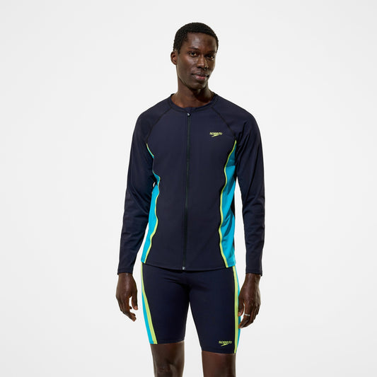 Hyperboom Splice Long Sleeve Zip Rashguard Black/Turquoise | Speedo