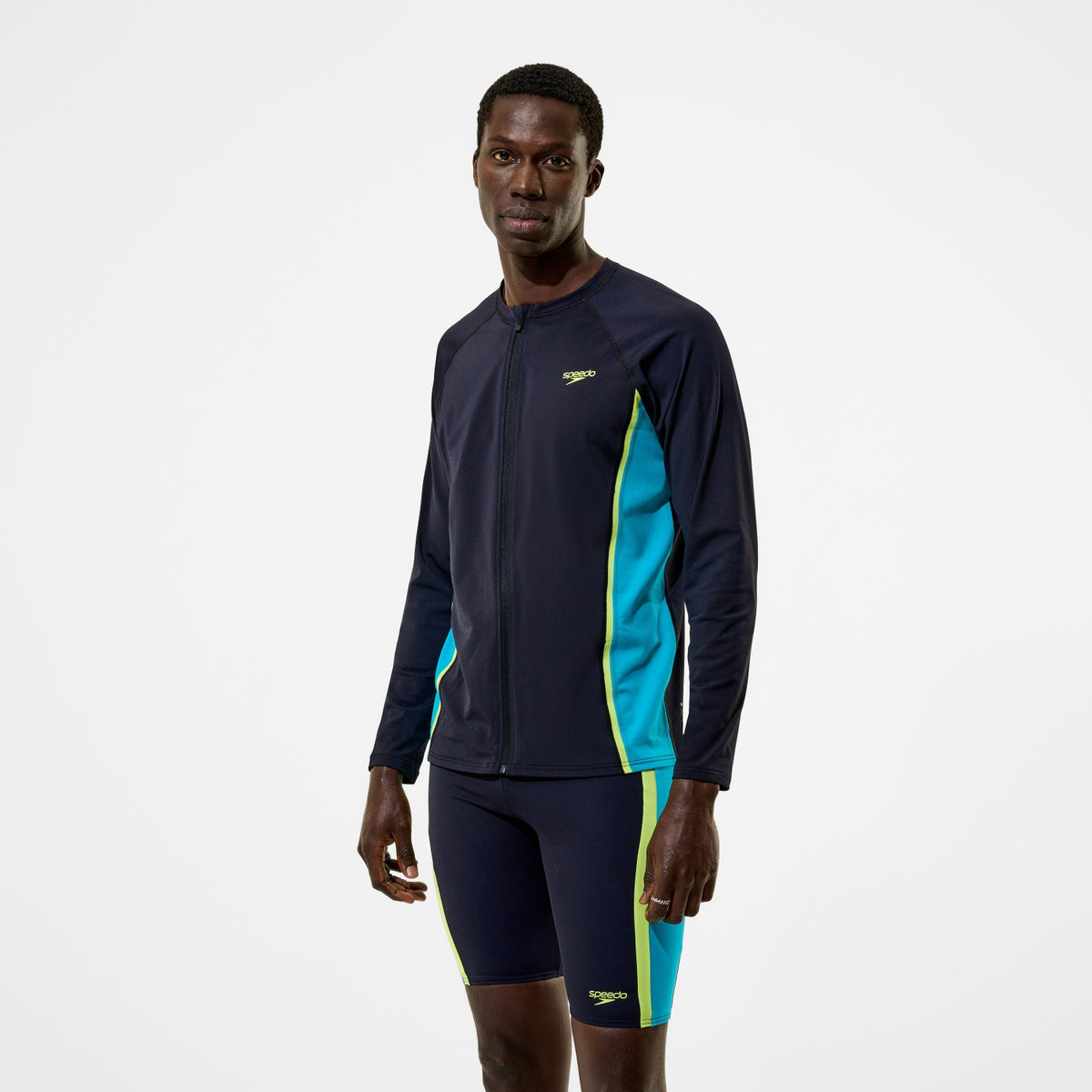 Hyperboom Splice Long Sleeve Zip Rashguard Black/Turquoise | Speedo