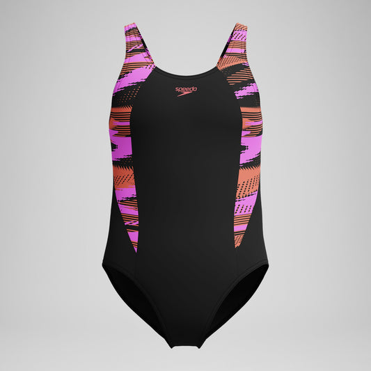 Girls' HyberBoom Splice Muscleback Swimsuit Black/Pink | Speedo