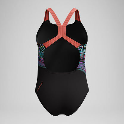 Girls Placement Powerback Swimsuit Black/Orange | Speedo