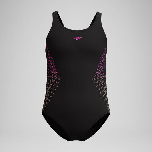 Girls Placement Muscleback Swimsuit Black/Peach | Speedo