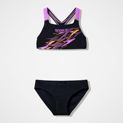 Girls Medley Logo Racerback Bikini Set Black/Pink | Speedo