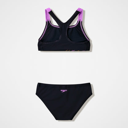 Girls Medley Logo Racerback Bikini Set Black/Pink | Speedo