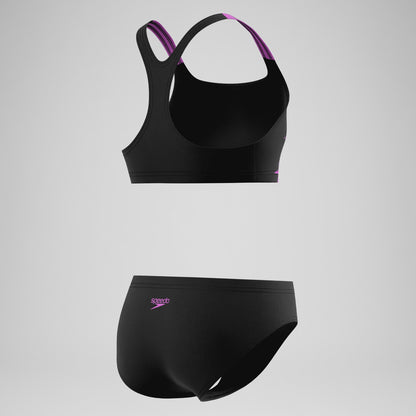 Girls Medley Logo Racerback Bikini Set Black/Pink | Speedo