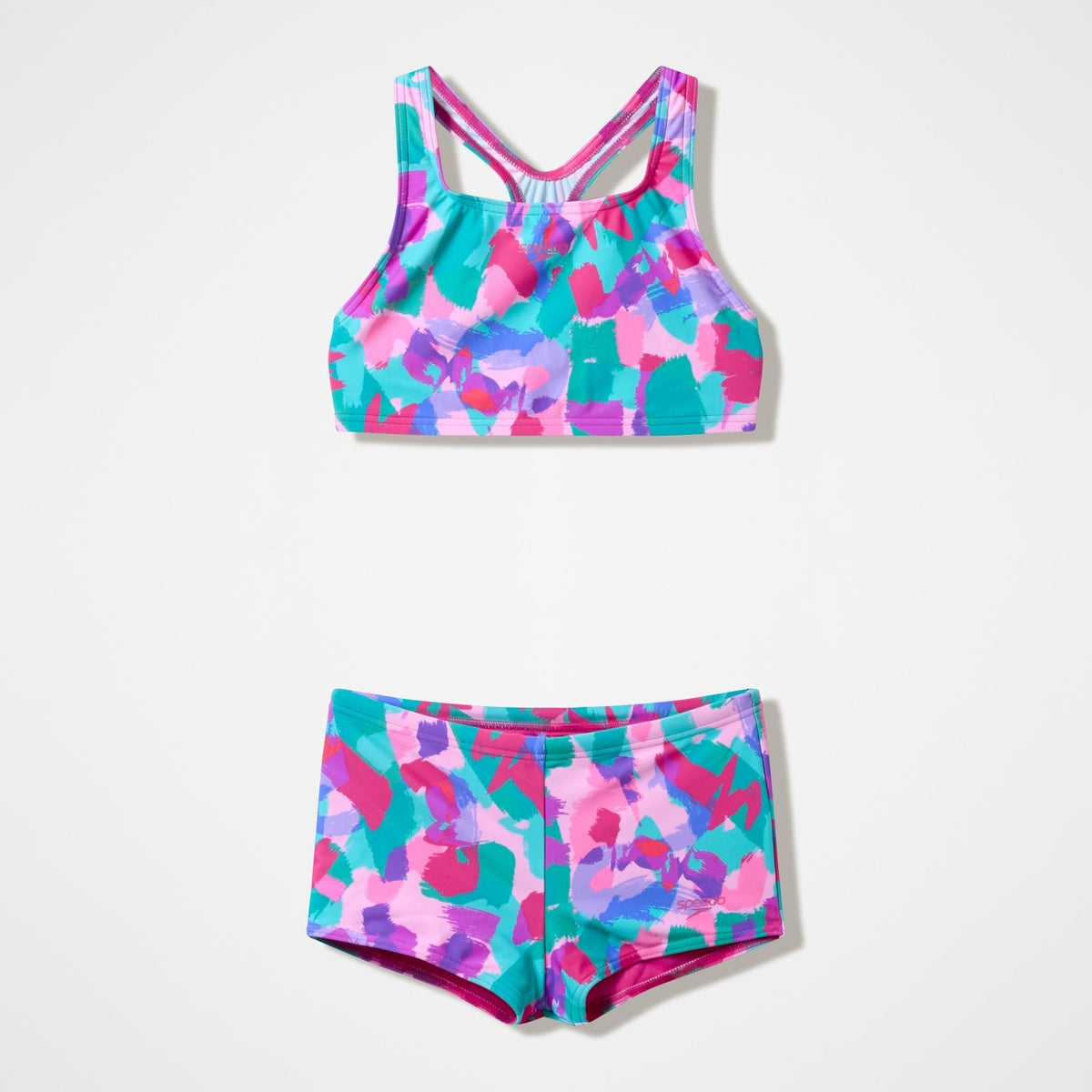 Girls Printed Racerback Bikini Set Pink/Green | Speedo