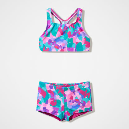 Girls Printed Racerback Bikini Set Pink/Green | Speedo