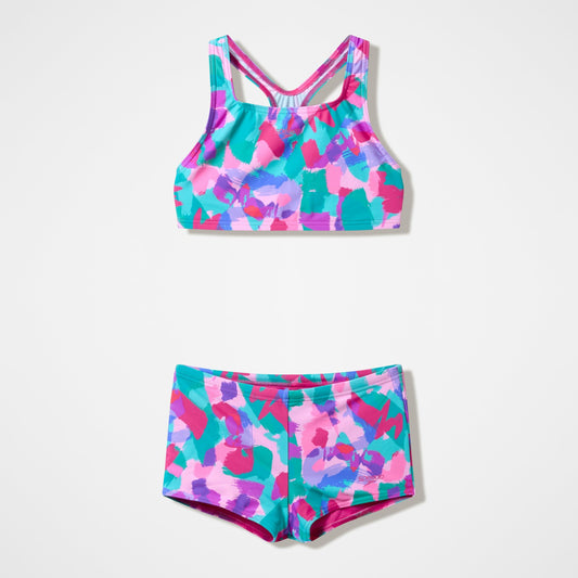 Girls Printed Racerback Bikini Set Pink/Green | Speedo