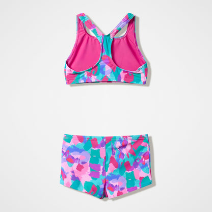Girls Printed Racerback Bikini Set Pink/Green | Speedo
