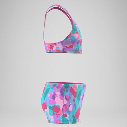 Girls Printed Racerback Bikini Set Pink/Green | Speedo