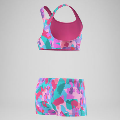 Girls Printed Racerback Bikini Set Pink/Green | Speedo