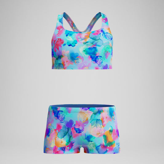 Girls Printed Racerback Bikini Set Blue | Speedo