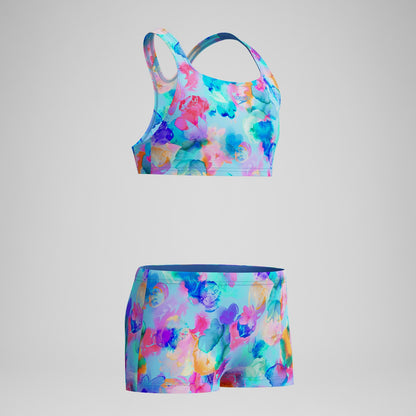 Girls Printed Racerback Bikini Set Blue | Speedo