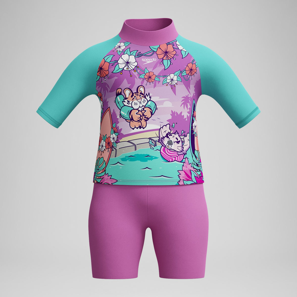 Infant Girls Learn to Swim Sun Protection Top & Short Pink/Green | Speedo