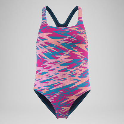 Girls Hyperboom Printed Medalist Swimsuit Blue/Pink | Speedo